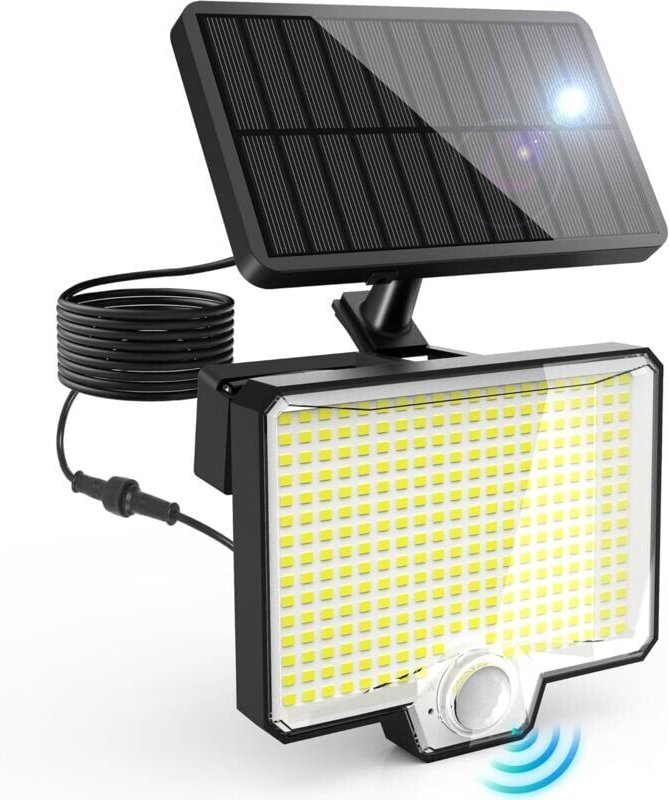SNQ - 294 led Solarleuchten Außen mit Bewegungsmelder, 4 Modi, IP65, 6000-6500K, Solar Wandleuchte für Garten, Garage,