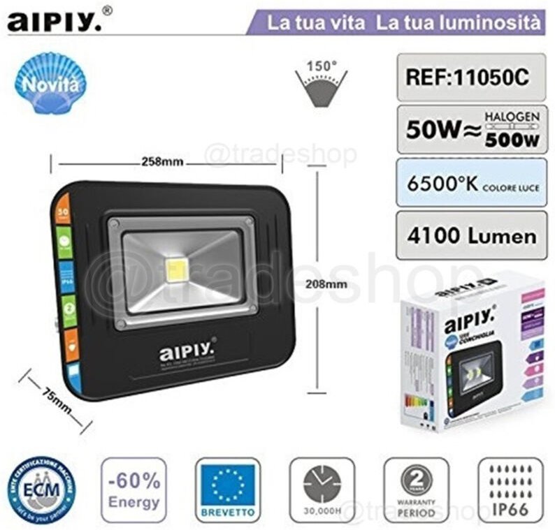 Trade Shop Traesio - Trade Shop - LED-Strahler IP65 Kaltlicht Außenstrahler 50W Leistung 500W Hohe Helligkeit -