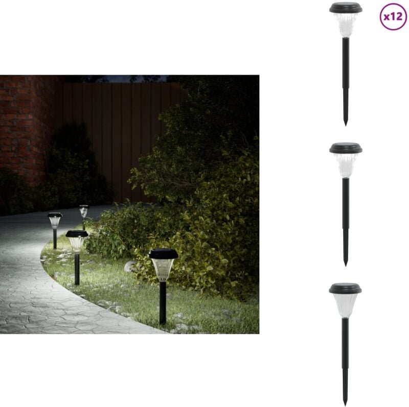 Solar-Wegbeleuchtung mit Erdspießen 12 Stk. Weiß - Solarlaterne - Wegeleuchte - Gartenbeleuchtung - Außenstehleuchte - L...