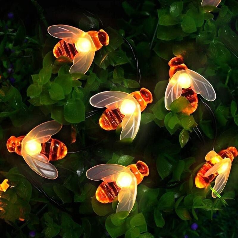 Solar-Gartenleuchten, Lichterketten mit Honigbienenmotiv, 7 m, 8 Modi, wasserdichte Gartenbeleuchtung für den Innen- und...