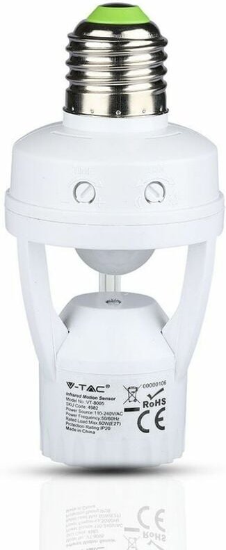 V-tac - E27 Lampenfassung mit 360° Infrarot-Bewegungssensor (max. 60 w) IP20