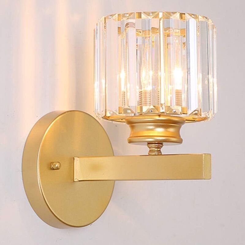 Ulisem Goldkristall-Wandleuchter, runde Lampe, moderne dekorative Kristall-Wandlampe, Nachttisch-Glas-Wandlampe, geeigne...