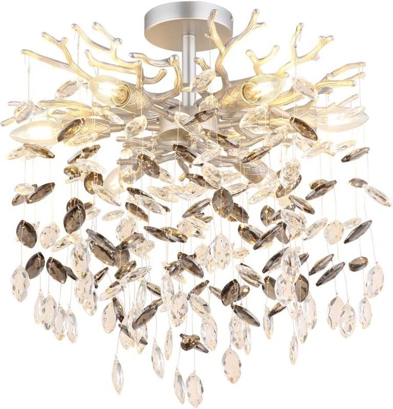 Deckenleuchte Deckenlampe Wohnzimmerlampe Glaskristalle rauchfarben D 50 cm