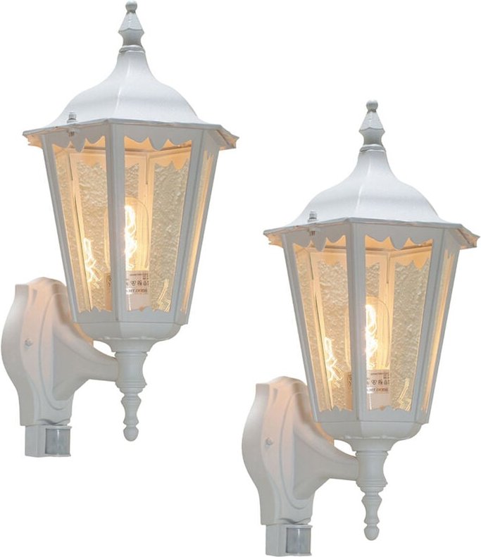 Konstsmide - 2er-Set Wandleuchten firenze mit Bewegungsmelder E27, Aluminium weiß, Höhe 48 cm