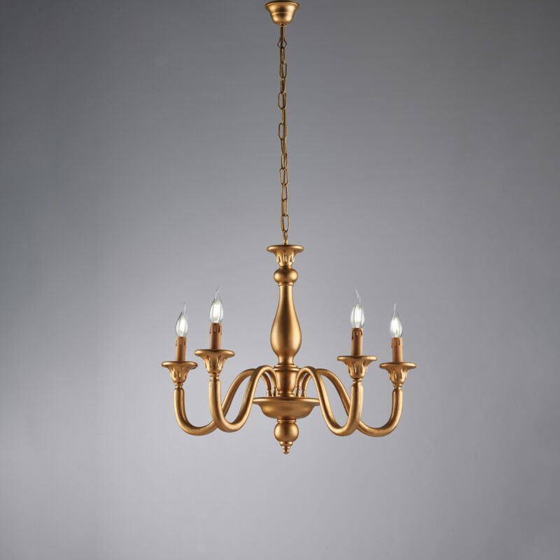 Bonetti Illumina - Lucca - Kronleuchter aus antikgoldenem Holz mit 5 Lichtern 116 - Ø62 - BL271-5-OR