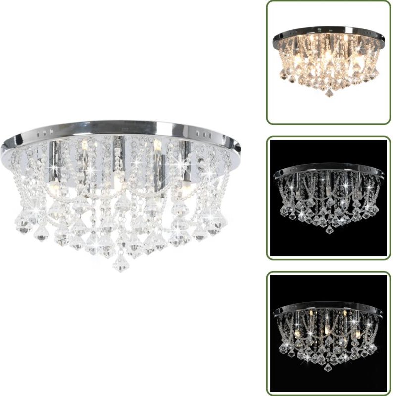 Vidaxl - Deckenleuchte mit Kristallperlen Silbern Rund 4x G9 Glühbirnen - Dekorleuchte - Kristallpendel - Deckenleuchte ...