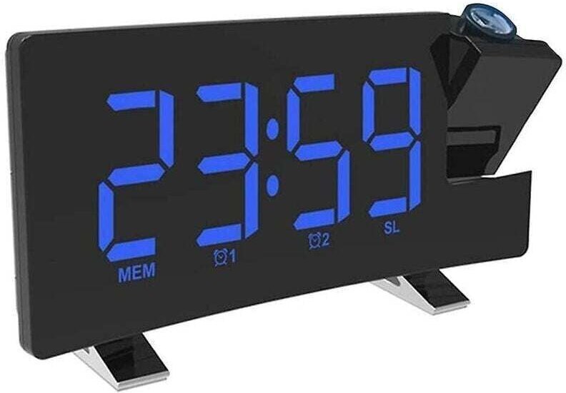 Projektionswecker, digitales Radiowecker mit USB-Ladeanschluss, stufenlose Helligkeitsregelung (0–100 %), Dual-Alarm für...