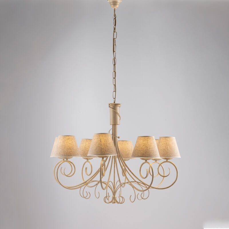 Bonetti Illumina - Belight - Wien – Kronleuchter elfenbeinfarben, Antikgold, PVC-Lampenschirme Ø13, Ø78, 8-flammig – BL2...