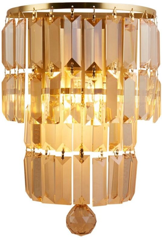 Searchlight Empire Wandlampe mit 2 Lichtern, satiniertes Messingmetall und Champagnerkristall