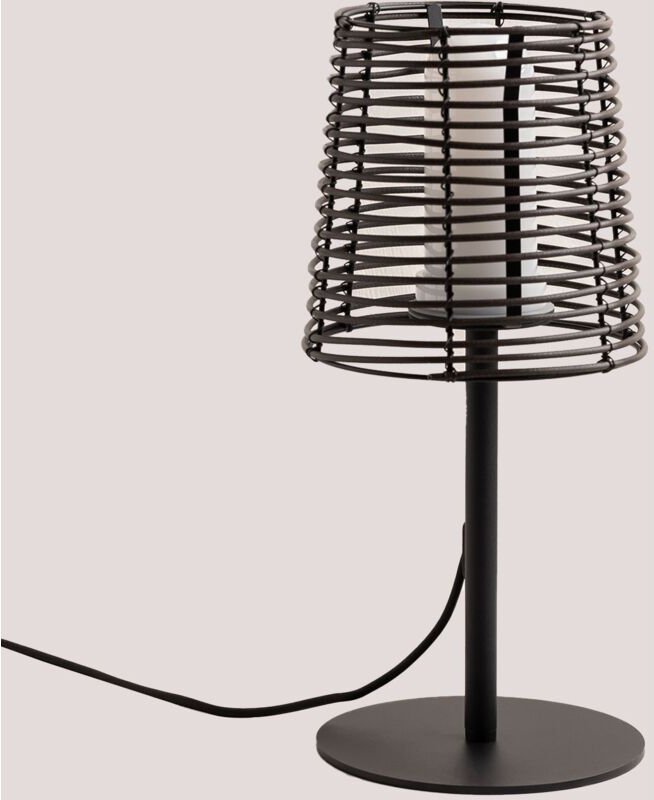 Sklum - Tischlampe für den Außenbereich in Holzoptik aus Polyethylen Bissel Dunkelbraun