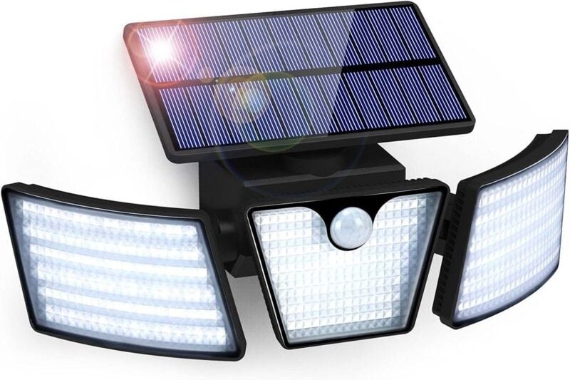 Solarleuchte für den Außenbereich mit Bewegungsmelder, 265 LEDs, IP65 wasserdicht, 3 um 360° drehbare Köpfe, für Garten,...