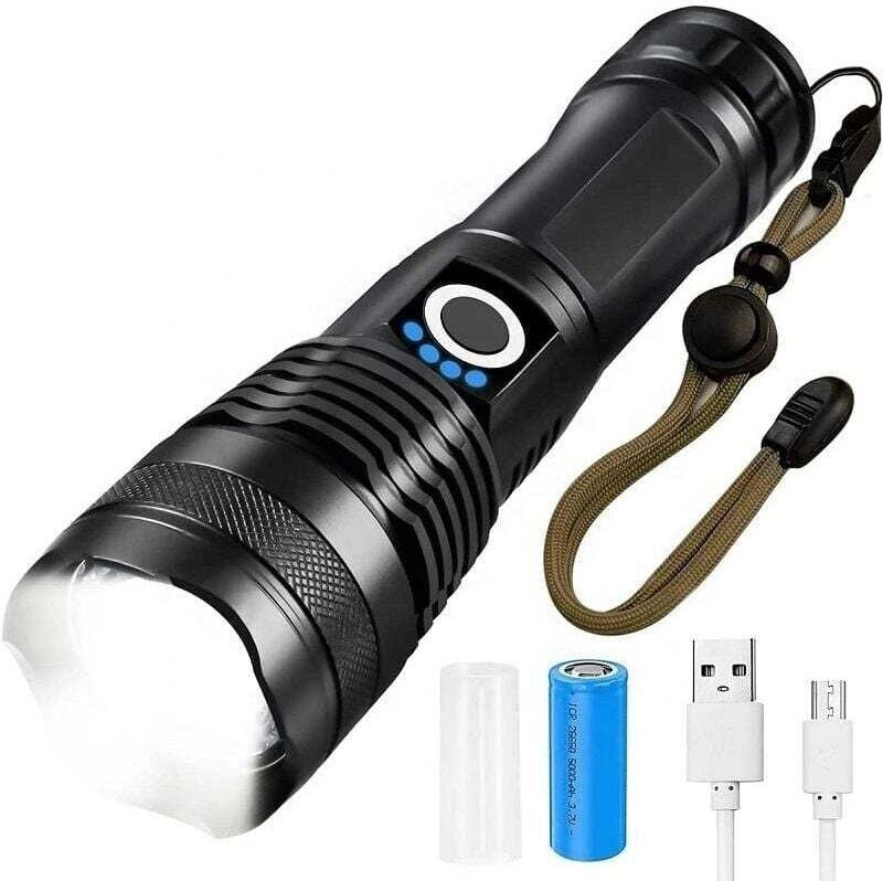 Extrem leistungsstarke LED-Taschenlampe, 10000 Lumen XHP70.2 Zoom-LED-Taschenlampe, USB-wiederaufladbare taktische Tasch...