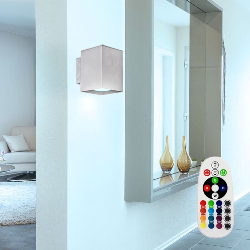 RGB LED Wandlampe dimmbar mit Fernbedienung Treppenhauslampe Flurleuchte Wohnzimmerlampe Wandleuchte, Aluminium, abwärts...