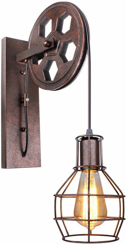 Wandleuchte Riemenscheibe Wandlampe im Industri Stil Art Lampe mit Eisenkäfig für Treppenhaus Flur Cafe Bar Rost 1 Pack