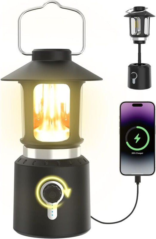 Klassische LED-Campinglaterne im Retro-Stil, wiederaufladbar, stufenlos dimmbar, 3 Lichtmodi (2000K–6500K), 8000-mAh-Pow...