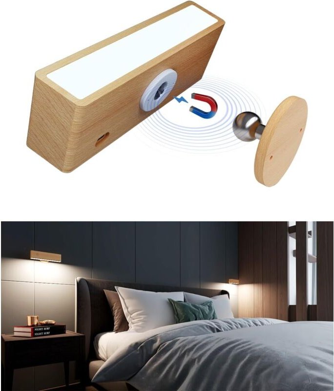 Thumbnail - Innenwandleuchte für Schlafzimmer, wiederaufladbare kabellose Nachttischlampe per USB, Helligkeitseinstellung, Touch-Lic...