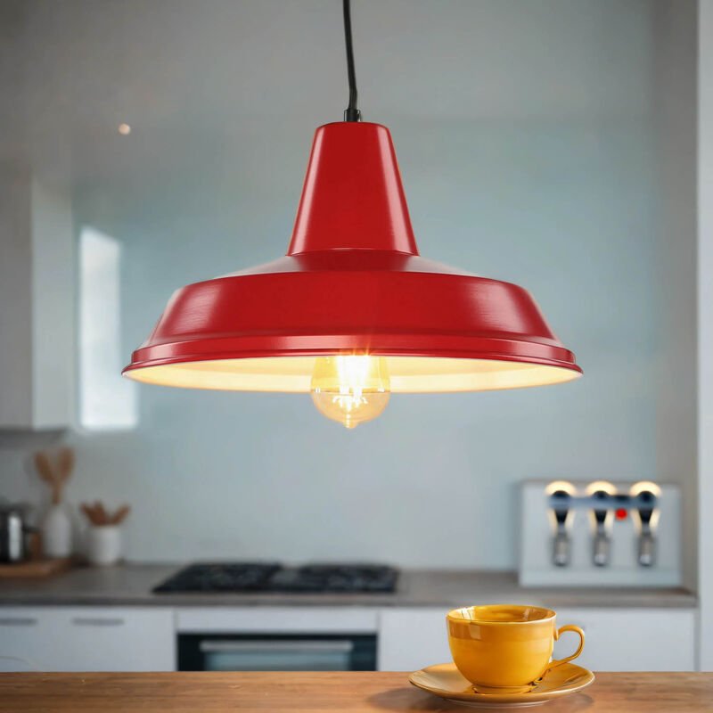 Licht-erlebnisse - Pendelleuchte Metall Rot ø 36 cm Vintage Mid Century E27 Hängelampe Küche Esszimmer