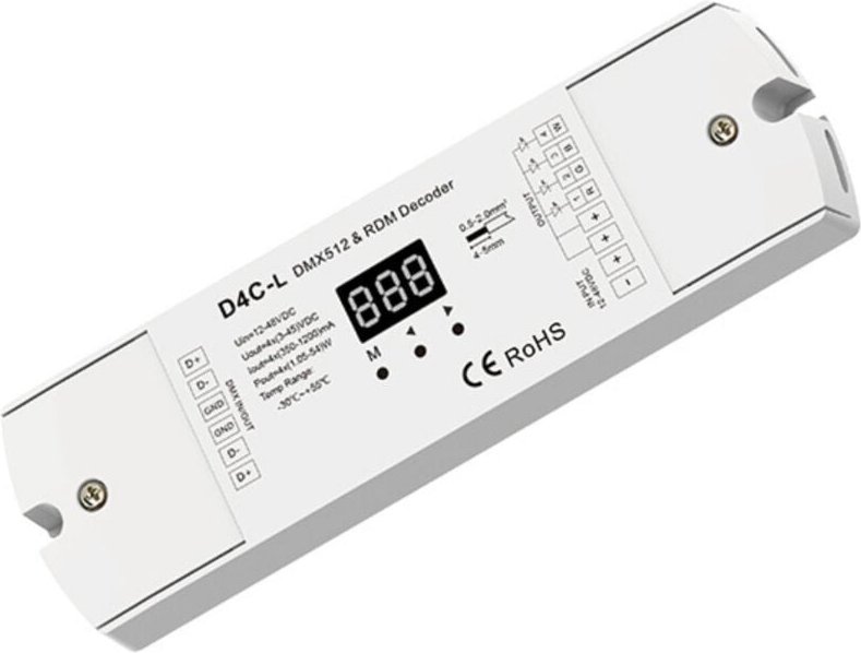 DMX512 Decoder 12-48V DC - 350-1200mA/Kanal - 4 Kanäle