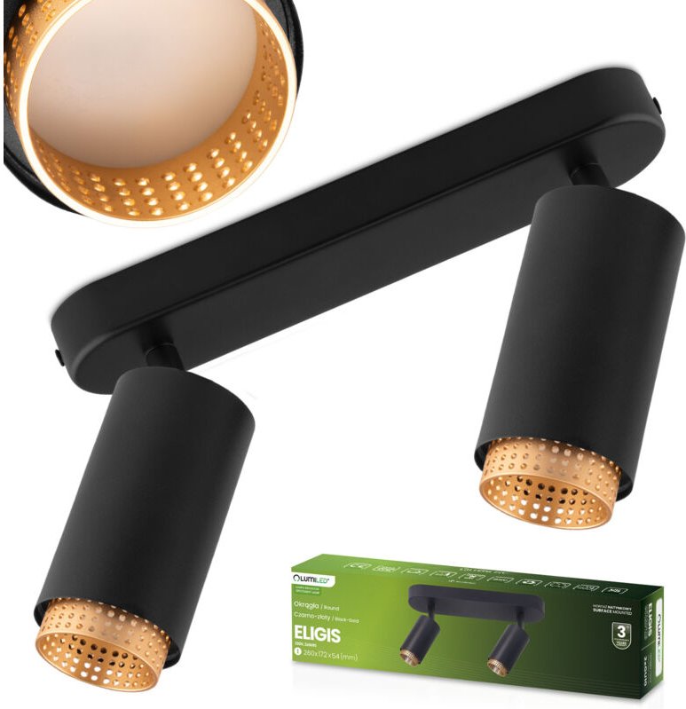 LED-Deckenleuchte mit 2x GU10-Röhren, ELIGIS Schwarz, LUMILED