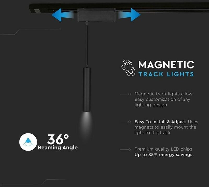 V-TAC 15W 24V COB LED Magnetschienenstrahler UGR19 Schwarz Warmweiß IP20 CRI90