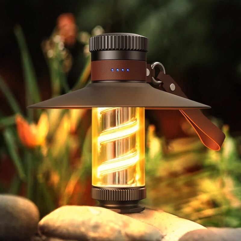 Thumbnail - Gotrays - Wiederaufladbare Campinglaterne, LED-Retro-Campinglampe wiederaufladbar, 4 Modi, stufenlose Dimmhelligkeit, wa...