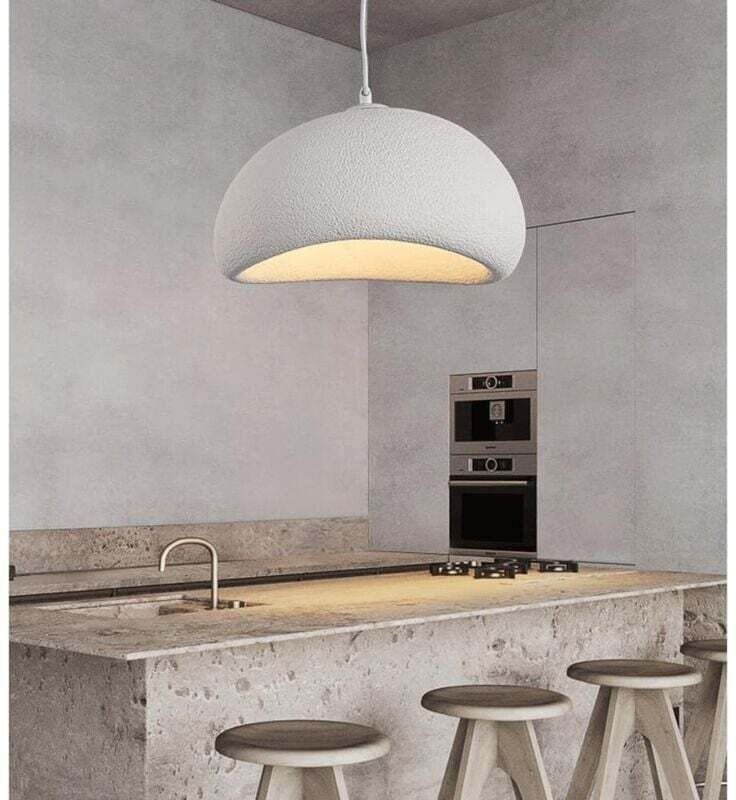 Lustre à abat-jour en pierre simulée de style japonais Wabi-sabi de 30 cm Lampes à suspension en résine à lumière nature...