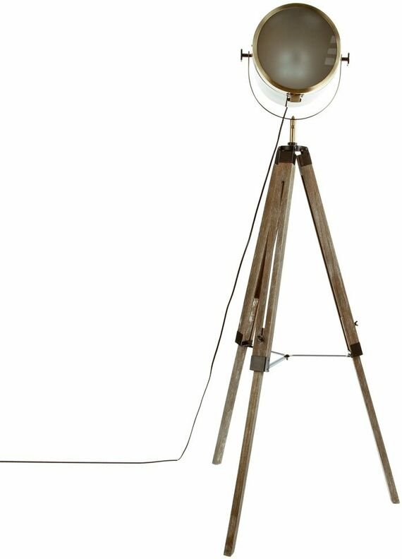 Atmosphera - Stehlampe mit Projektor aus Metall und gebürstetem Holz, Schwarz