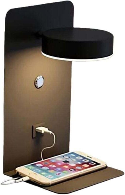 LED-Wandleuchte für den Innenbereich mit USB-Anschluss, 12 W, dreifarbig dimmbar, moderne Wandleuchte mit Schalter, 330°...