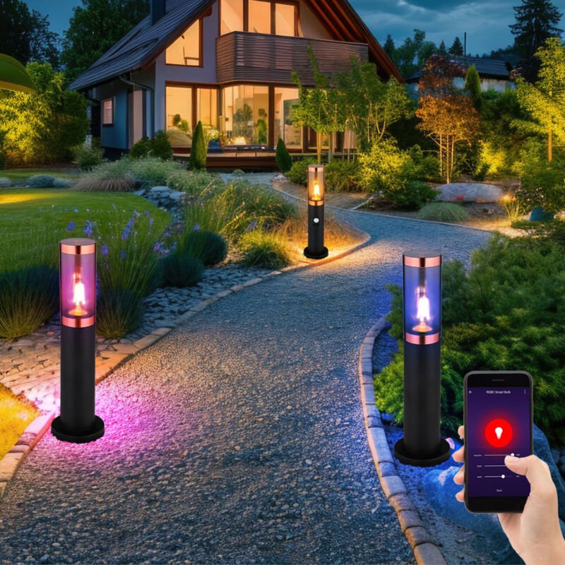 Sockelleuchte rauch Außenbeleuchtung mit Bewegungsmelder Garten Stehlampe, App Steuerung cct, Edelstahl, Smart rgb led 8...