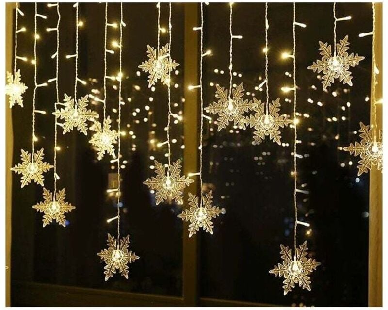 Lichterkette, Vorhanglichterkette, 4 m, 96 LEDs, Schneeflocken-Weihnachtsbeleuchtung, 8 Beleuchtungsmodi, Fensterdekorat...
