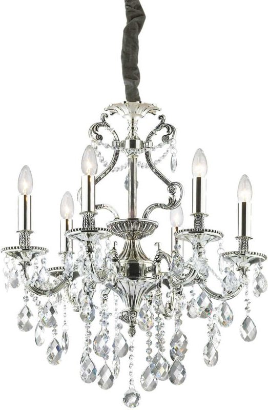 Thumbnail - Ideal Lux - Gioconda - 6 Hellkristall Kronleuchter Antik Silber Finish, E14