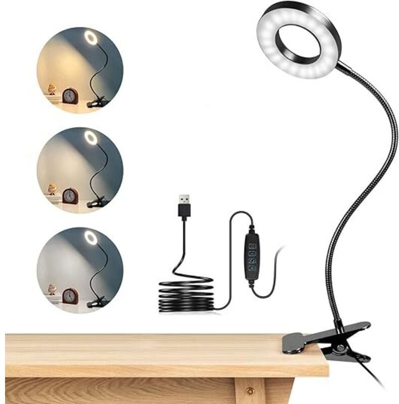 48 led Clip Schreibtischlampe, 360° flexibel, Clip Leselampe, 3 Beleuchtungsmodi und 10 Helligkeitsstufen, usb led Schre...