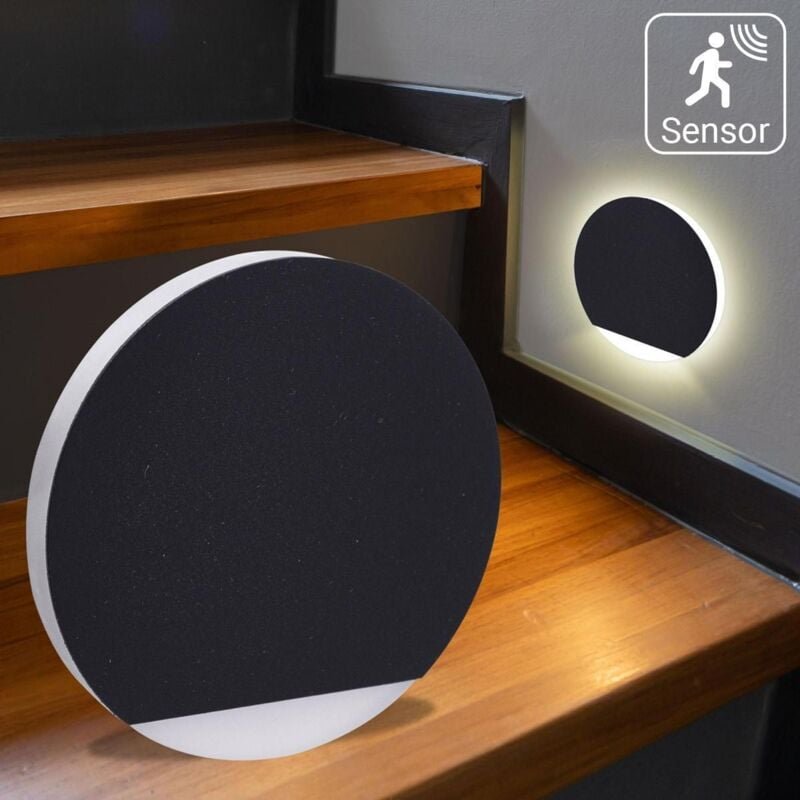 LED Treppenleuchte mit Bewegungsmelder rund schwarz Lichtfarbe auswählbar (CCT) - Lichtaustritt: Orbis