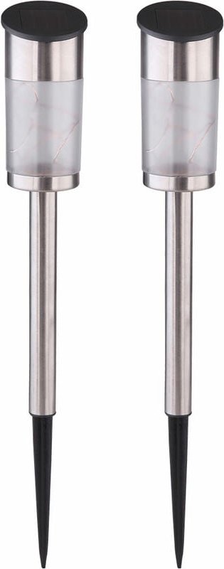 Etc-shop - 2x led Solar Steck Lampen Lichterkette Edelstahl Balkon Erdspieß Garten Lampe silber