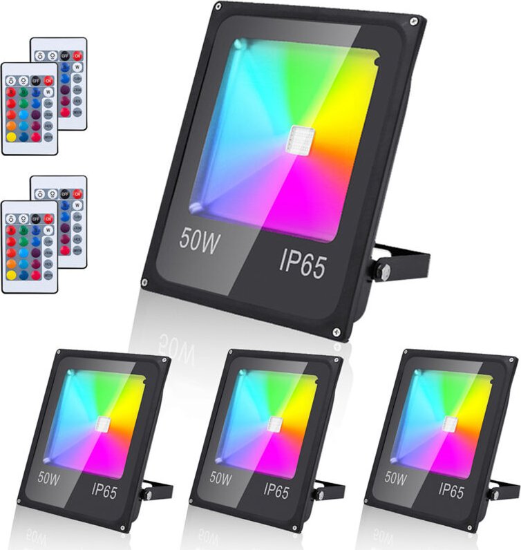 Randaco 4X50W RGB LED Strahler mit Fernbedienung RGB Strahler Außenstrahler Flutlichtstrahler