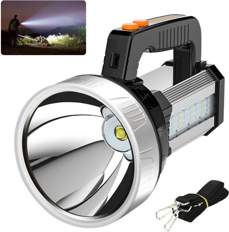 Extrem leistungsstarke, wiederaufladbare LED-Taschenlampe, 8800-mAh-Akku, 500 m Leuchtweite, 5 Leuchtmodi, wasserdicht (...