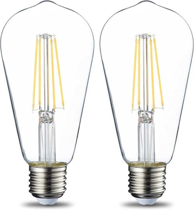 Memkey - Set mit 2 Vintage-LED-Lampen, Edison-Sockel, E27, ST64, 6 w, transparentes Filament, nicht dimmbar [Energieklas...