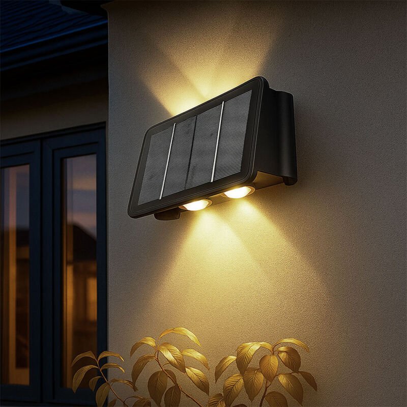Solarlampe schwarz Außenleuchte Balkon Wandlampe modern Eckige Gartenlampe Akku Hauswand wetterfest, Kunststoff, 1x led ...