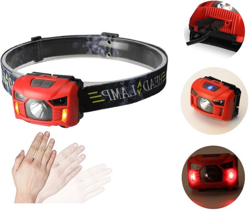 Gotrays - Wiederaufladbare, 5-W-LED-Stirnlampe mit Körperbewegungssensor, Mini-wiederaufladbare Scheinwerfer-Taschenlamp...