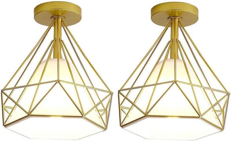 2X Deckenleuchte Industrielle Retro Deckenlampe aus Eisen Lampenschirm in Diamant Käfig E27 für Flur Küche Wohnzimmer Sc...