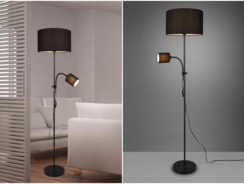 Trio Lighting - Stehleuchte owen Flexarm Leselicht Metall & Stoffschirm Schwarz, Höhe 160cm