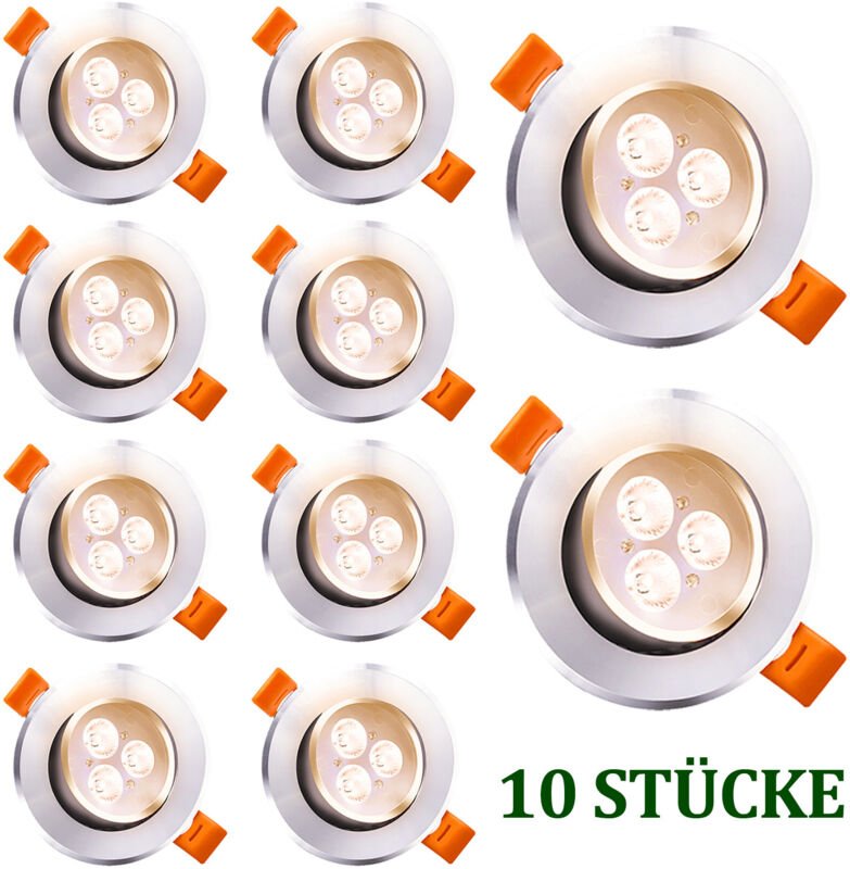 Randaco LED Einbauleuchte 3W schwenkbar Deckenstrahler 85mm für Küche Bad Wohnzimmer Warmweiß 3200K 10 Stück