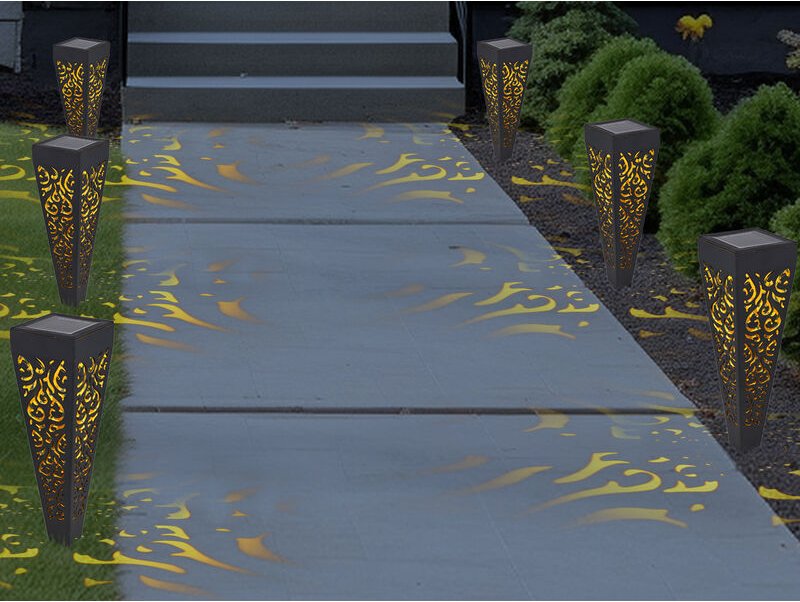 Solarlampen 6er Set mit Erdspieß, Dekostanzungen Schwarz Gold, H.33cm