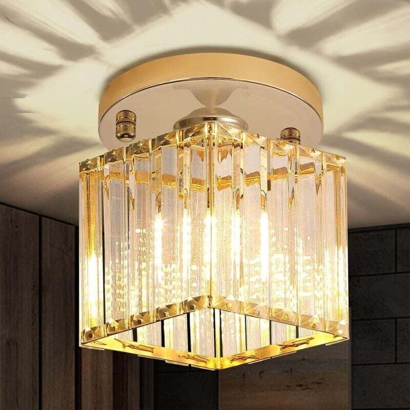 Quadratische LED-Deckenleuchte in Goldkristalloptik für Küche, Schlafzimmer, Flur, Eingangsbereich, dreifarbige Beleucht...