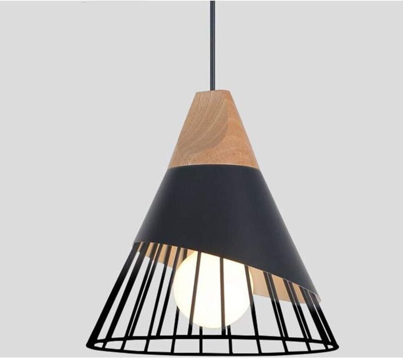 Moderne Industrielle Holz Pendelleuchte Metall Lampenschirm Deckenlampe E27 Einfacher Käfig Kronleuchter Kreative Verste...