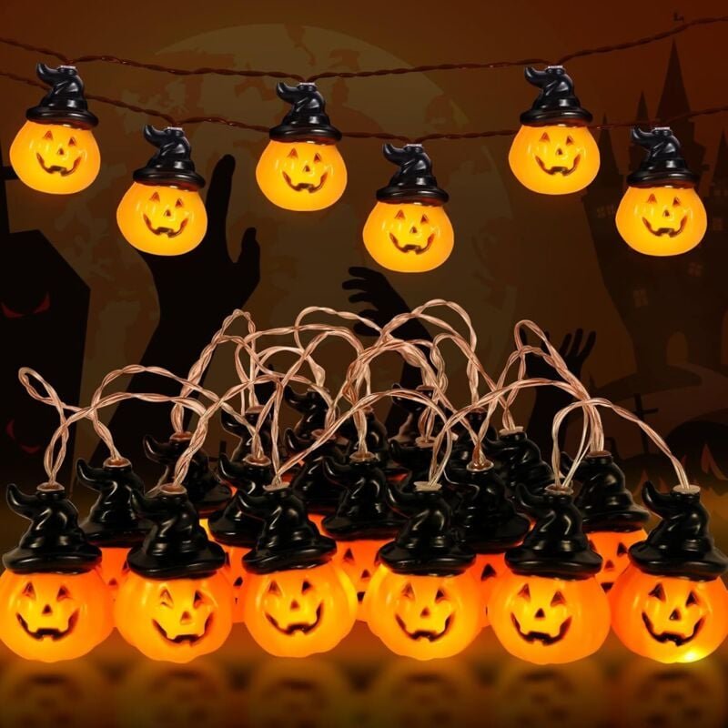 Halloween-Kürbis-Lichterkette, 30 LEDs, 3 m, 8 Modi, wasserdicht, für Innen- und Außendekoration