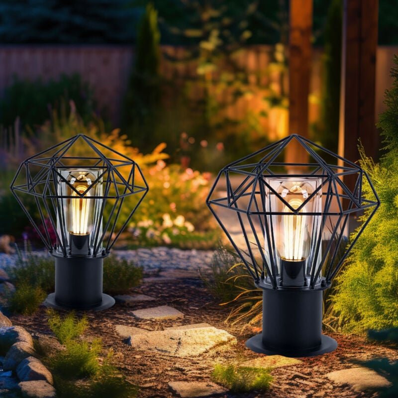 Sockelleuchte Außen Standleuchte Garten schwarz Außenstehleuchte Edelstahl, Industrial Design Gitterschirm, 1x E27, LxH ...