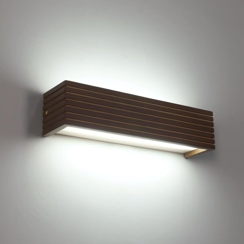 GOECO Skandinavische LED-Wandleuchte in Spiegeloptik und Walnussholz, 34,5 x 8 x 8 cm, 18 W, Kaltweiß 6500 K, CRI 80, 22...