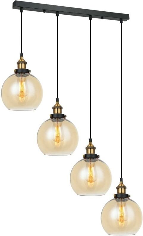 Cardena - Industrie- und Retro-Anhänger schwarz, Gold 4 Light mit Bernsteinfarbton, E27 dimmbar - Italux