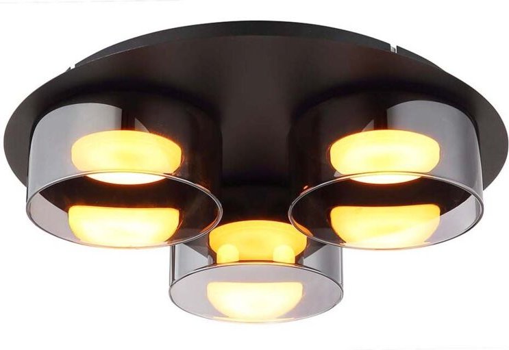 Deckenleuchte Deckenlampe Wohnzimmerlampe Aluminium schwarz Glas rauchfarben LED D 35 cm